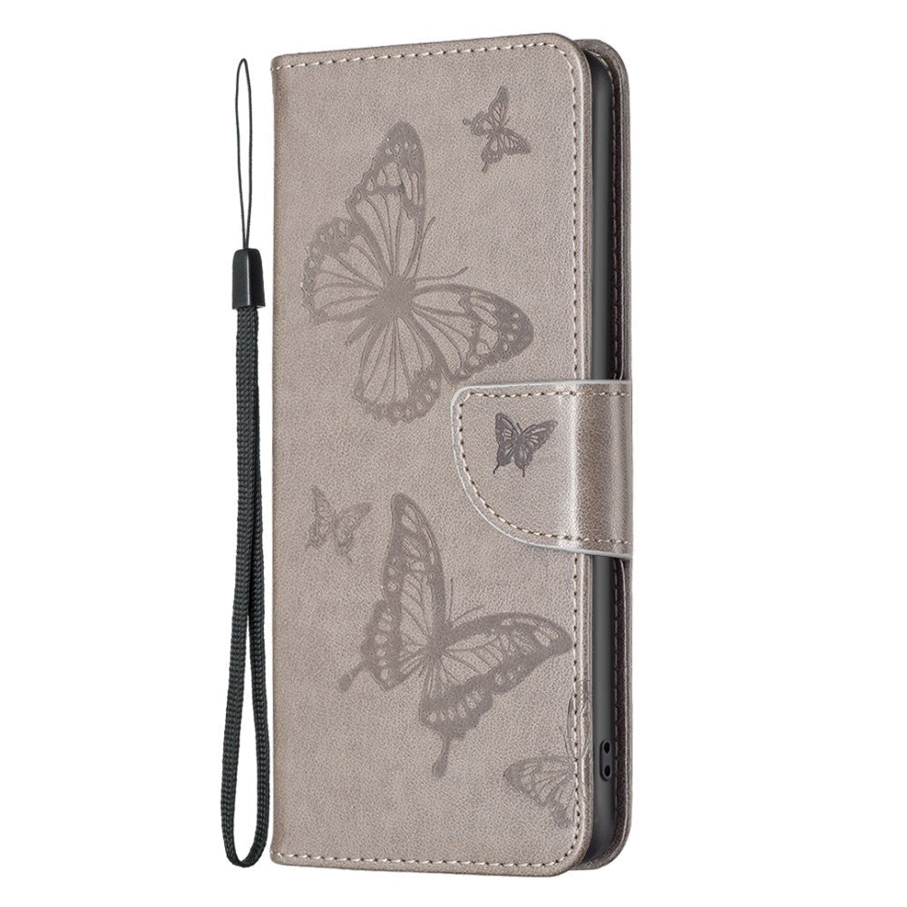 iPhone 14 Pro Max BINFIN Leather Wallet Case & Strap Butterfly - Grey