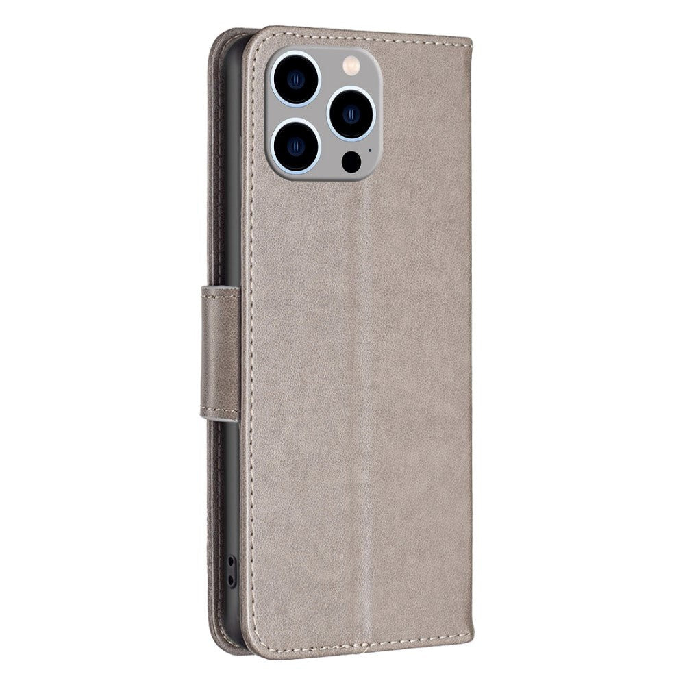 iPhone 14 Pro Max BINFIN Leather Wallet Case & Strap Butterfly - Grey