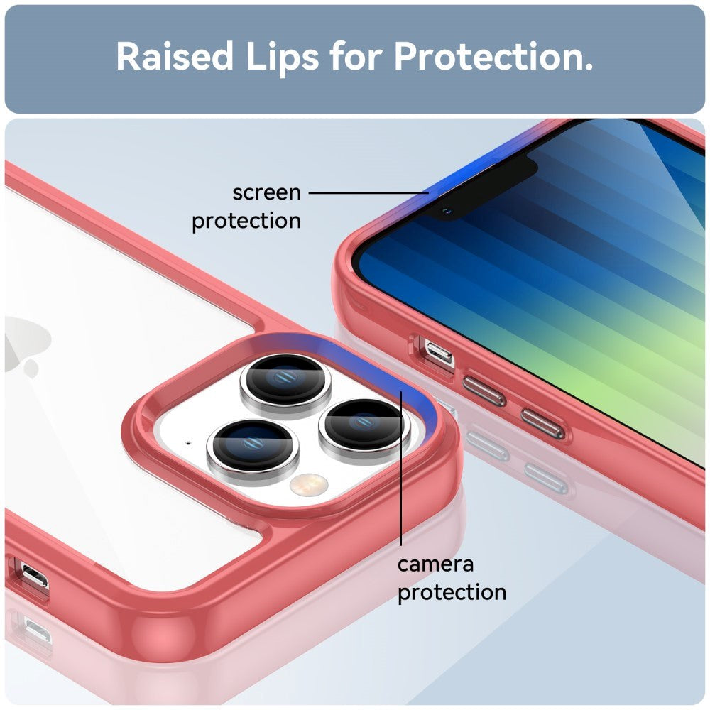 iPhone 14 Pro Hybrid Plastic Case - Transparent / Red