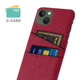 iPhone 14 Fabric Covered Plastic Back Case with Card Holder - Red