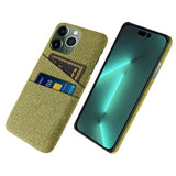 iPhone 14 Pro Fabric Covered Plastic Back Case with Card Holder - Light Green