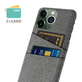 iPhone 14 Pro Fabric Covered Plastic Back Case with Card Holder - Grey