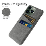 iPhone 14 Pro Fabric Covered Plastic Back Case with Card Holder - Grey