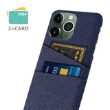 iPhone 14 Pro Fabric Covered Plastic Back Case with Card Holder - Blue