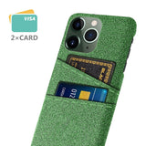 iPhone 14 Pro Fabric Covered Plastic Back Case with Card Holder - Green