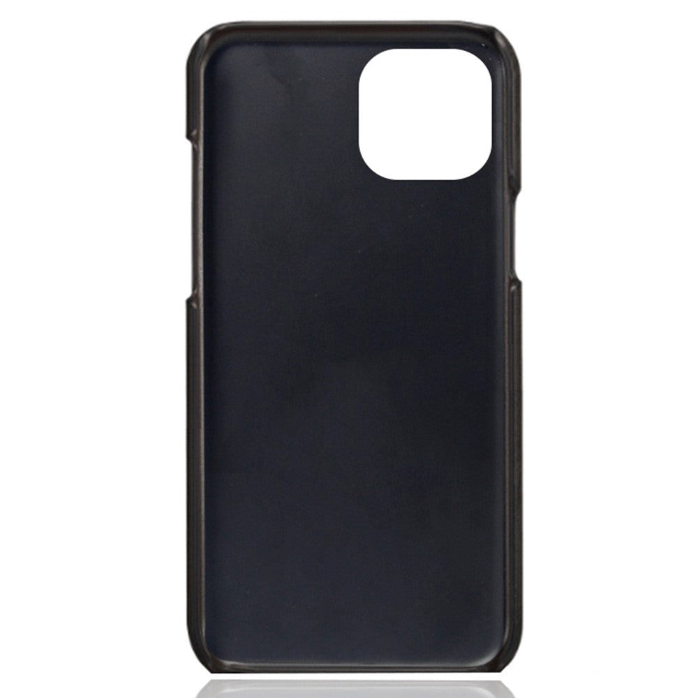 iPhone 14 Leather Coated Plastic Case with Card Holder - Black