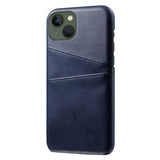 iPhone 14 Leather Coated Plastic Case with Card Holder - Blue