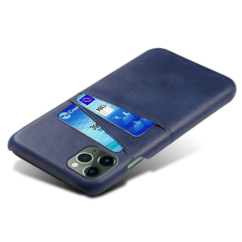 iPhone 14 Leather Coated Plastic Case with Card Holder - Blue