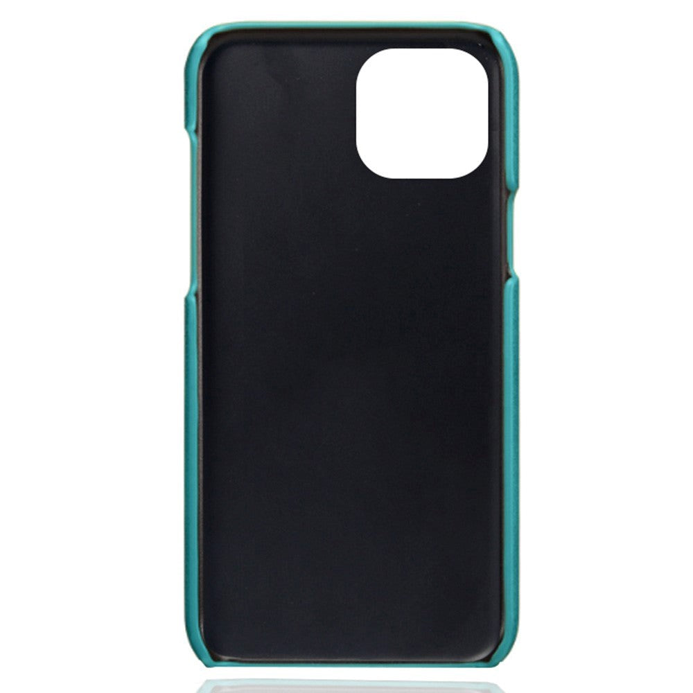 iPhone 14 Leather Coated Plastic Case with Card Holder - Cyan