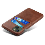 iPhone 14 Leather Coated Plastic Case with Card Holder - Dark Brown