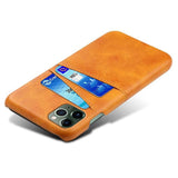 iPhone 14 Pro Leather Coated Plastic Case with Card Holder - Orange