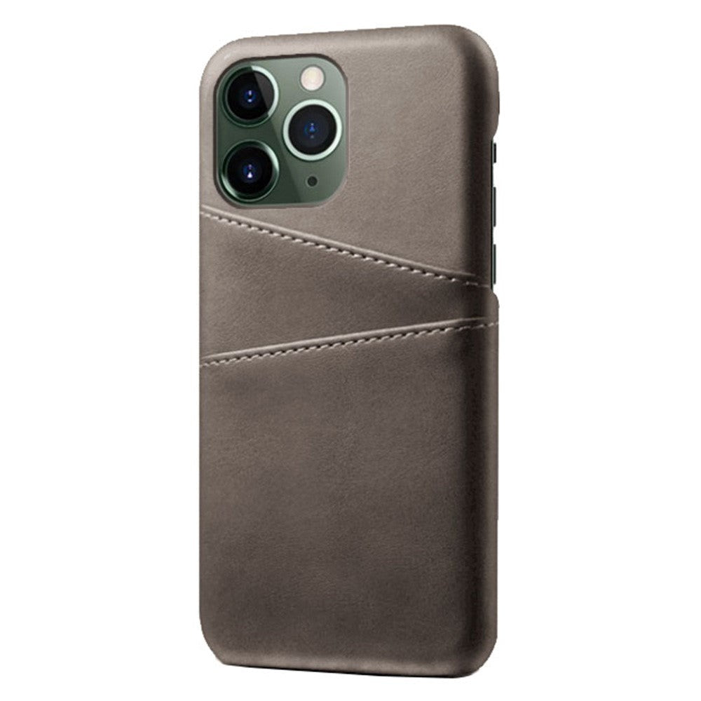 iPhone 14 Pro Leather Coated Plastic Case with Card Holder - Grey