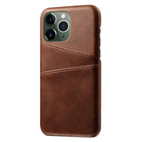 iPhone 14 Pro Leather Coated Plastic Case with Card Holder - Brown