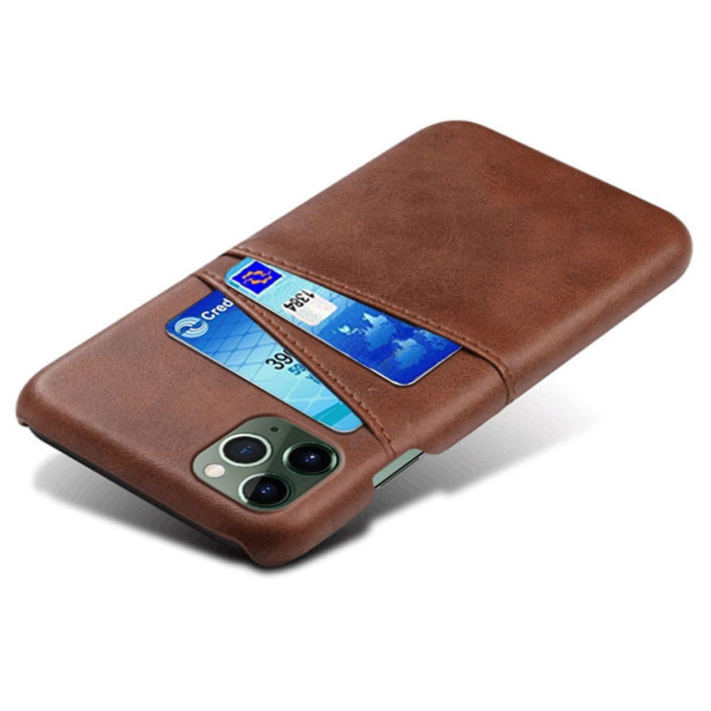 iPhone 14 Pro Leather Coated Plastic Case with Card Holder - Brown