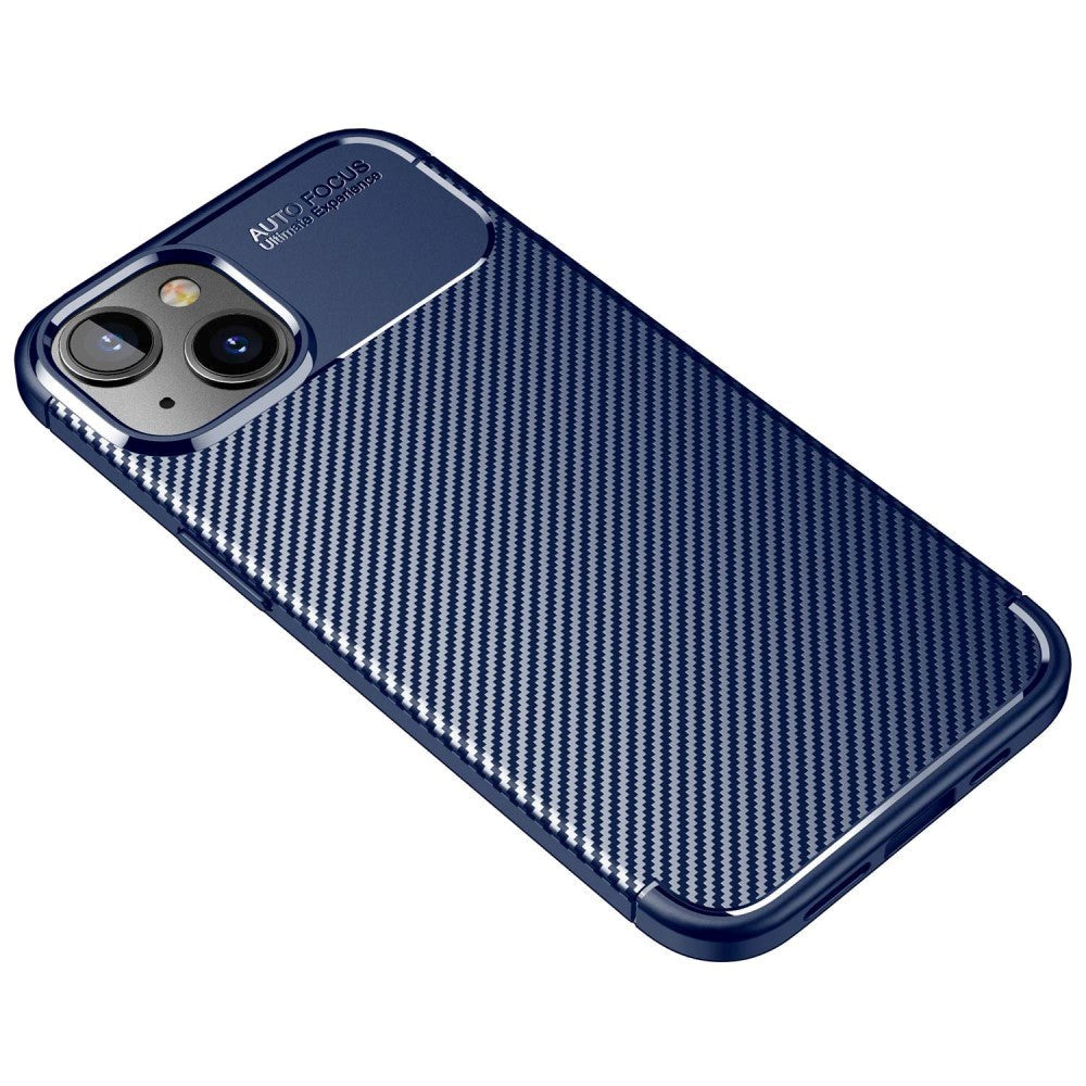 iPhone 14 Carbon Fiber Flexible Plastic Case - Blue