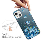 iPhone 14 Flexible TPU Plastic Case - Transparent w. Blue Flowers