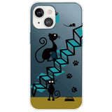 iPhone 14 Flexible TPU Plastic Case - Transparent w. Mouse & Cat