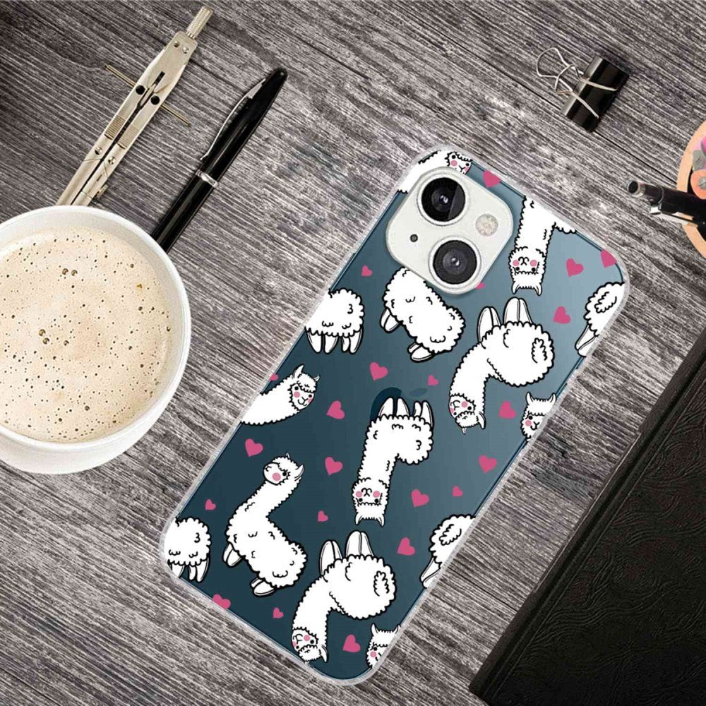 iPhone 14 Flexible Plastic Case - Llama with Hearts