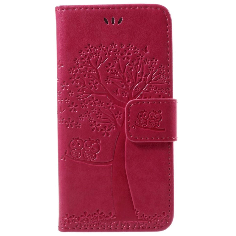 iPhone SE (2022/2020)/8/7 Leather Wallet Case - Owls in Tree - Pink