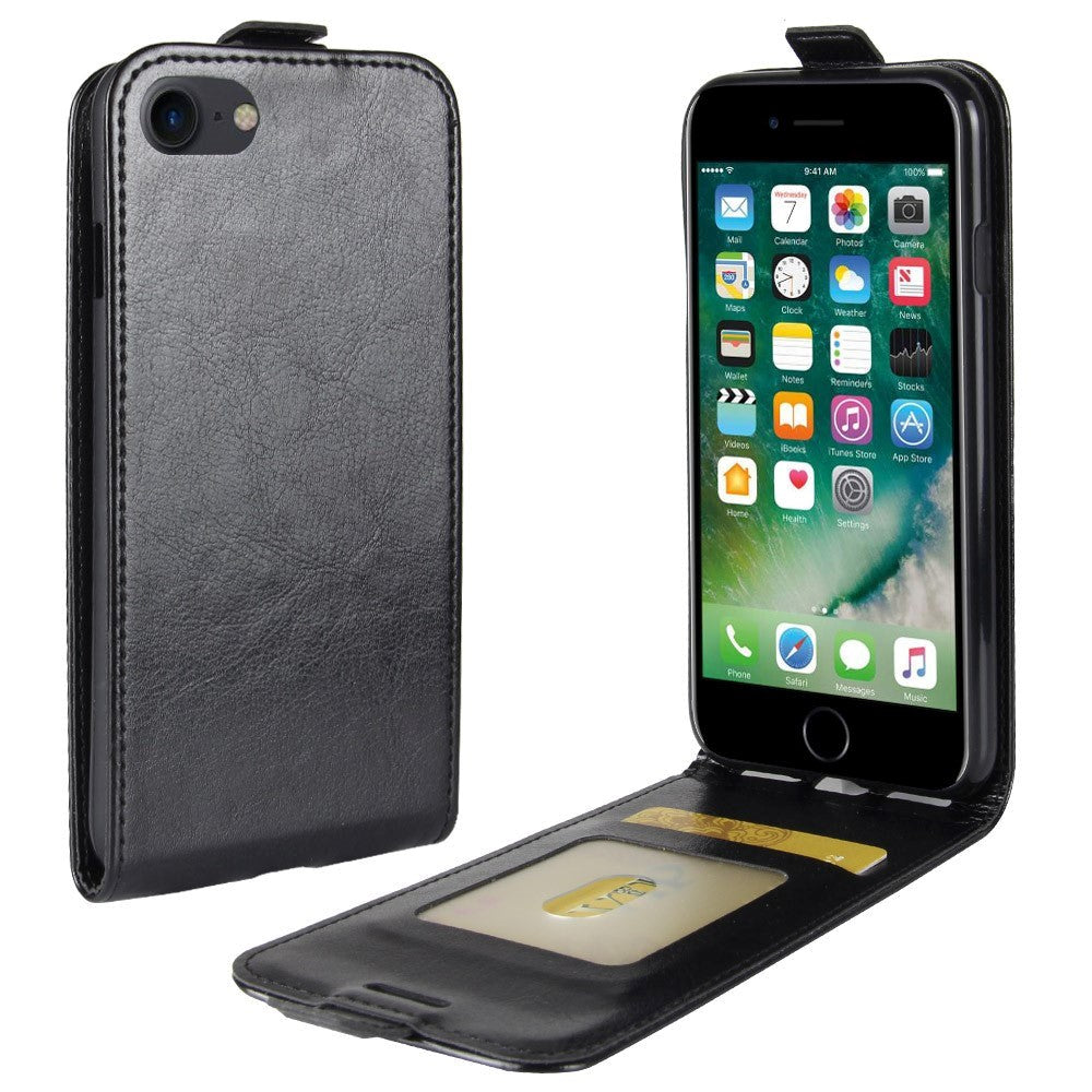 iPhone SE (2022/2020)/8/7 Vertical Flip Leather Case w. Card Holder - Black