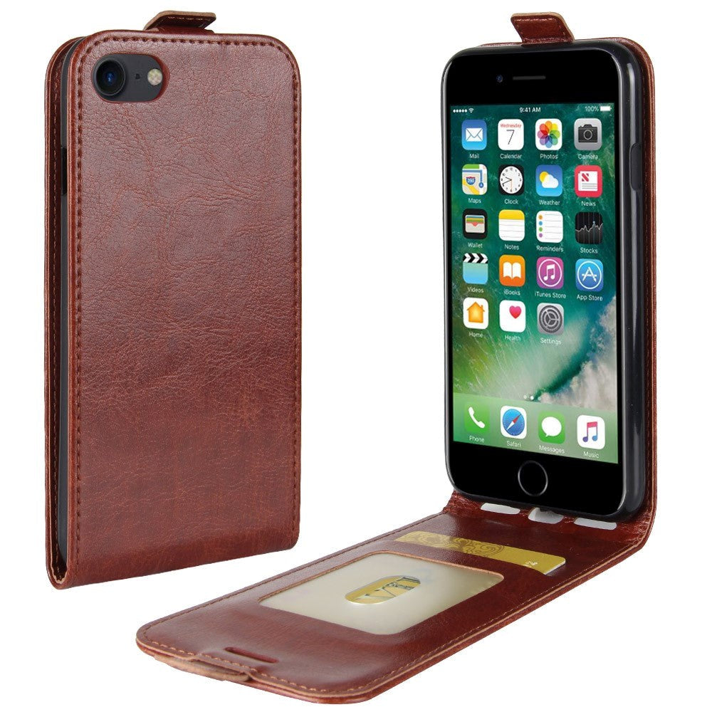 iPhone SE (2022/2020)/8/7 Vertical Flip Leather Case w. Card Holder - Brown