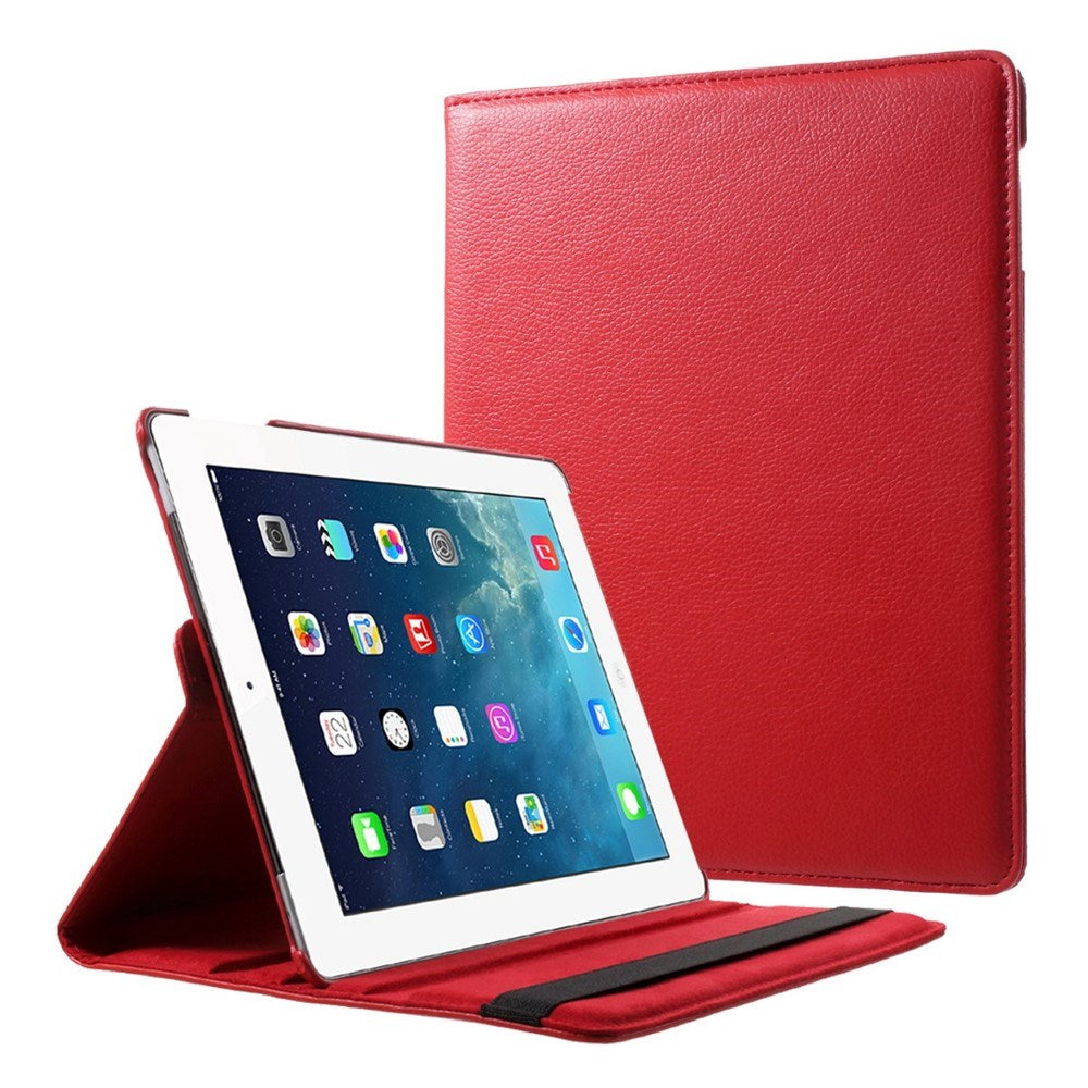 EIDERWOOD iPad 4 / 3 / 2 Faux Leather Flip Case with Elastic Band & Rotatable Function - Red