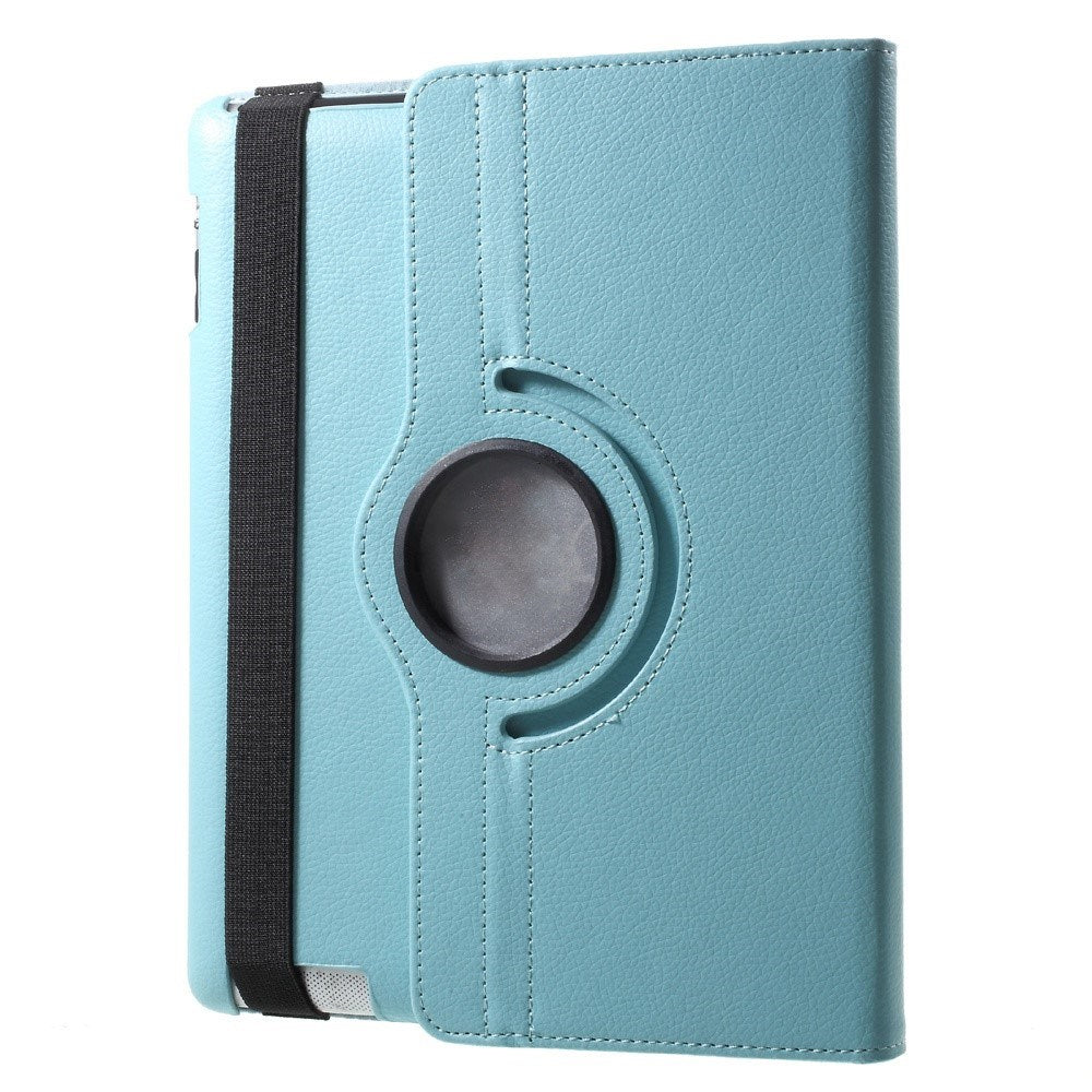 EIDERWOOD iPad 4 / 3 / 2 Faux Leather Flip Case with Elastic Band & Rotatable Function - Light Blue