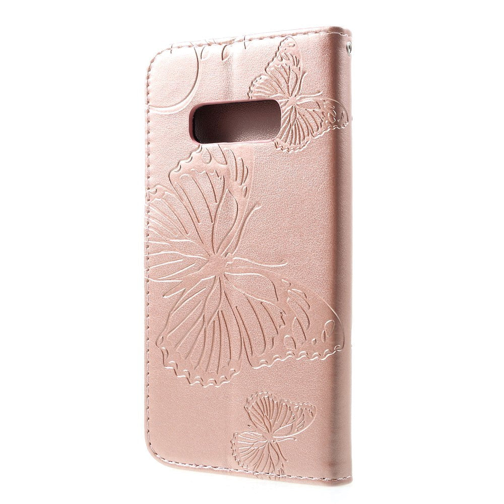 Samsung Galaxy S10E Leather Case w. Butterflies wallet - Rose Gold