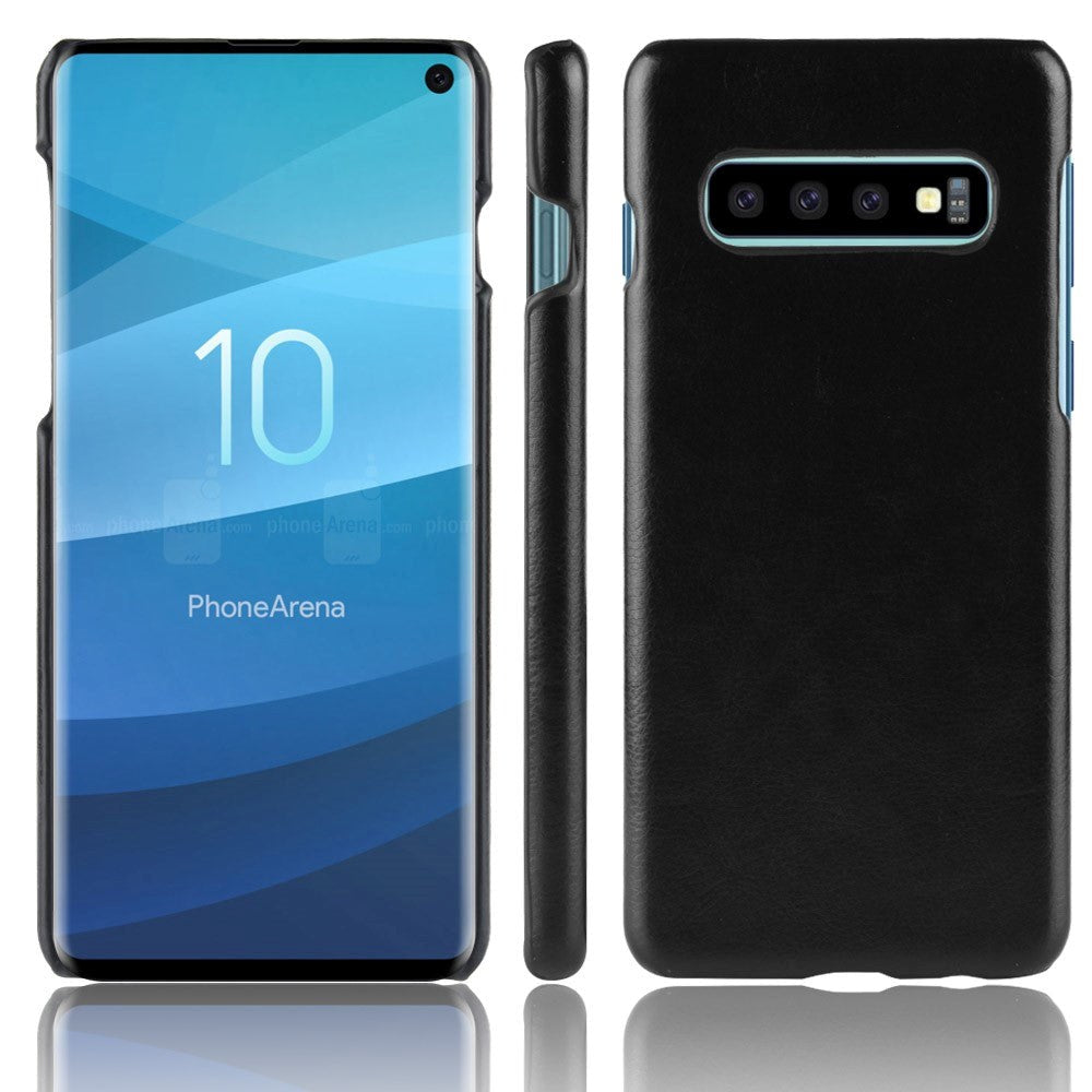 Samsung Galaxy S10 Litchi Leather Coated Plastic Case Black