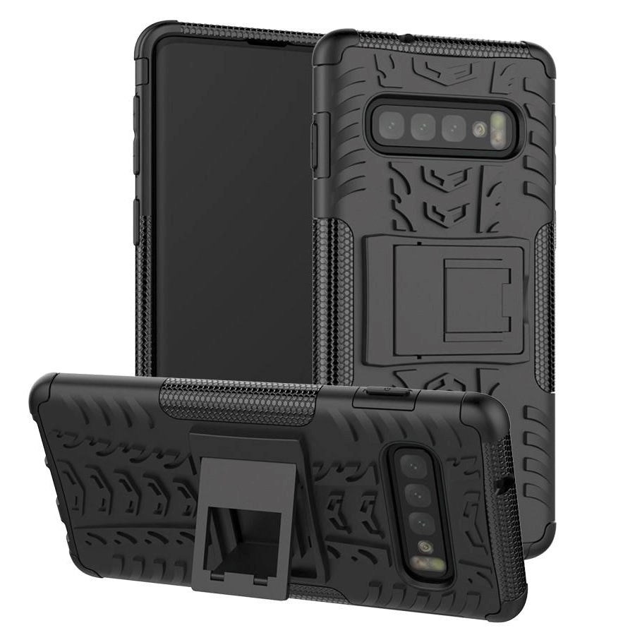 Samsung Galaxy S10+ (Plus) Hybrid Tough Case w. Kickstand - Black