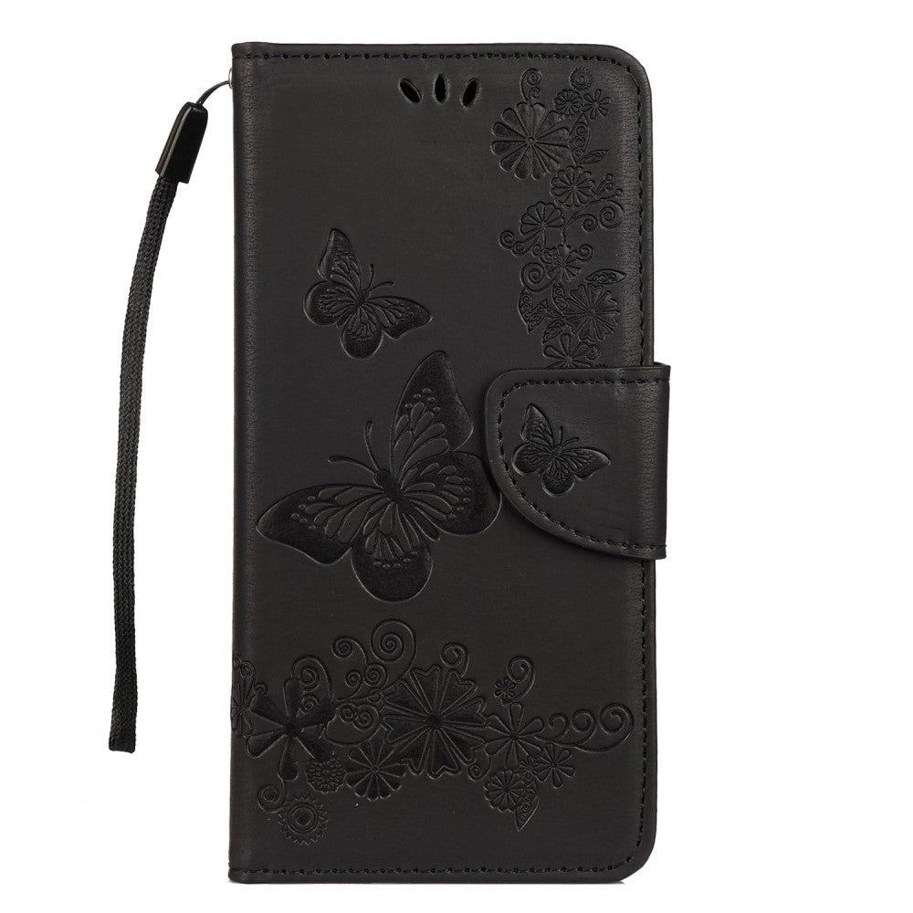 Samsung Galaxy A30s / A50 Flowers and Butterflies Leather Wallet Case Black