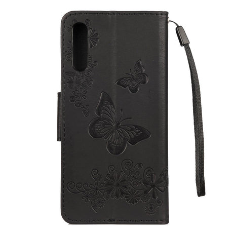 Samsung Galaxy A30s / A50 Flowers and Butterflies Leather Wallet Case Black