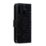 Samsung Galaxy A20e Leather Wallet Case Mandala Pattern Black