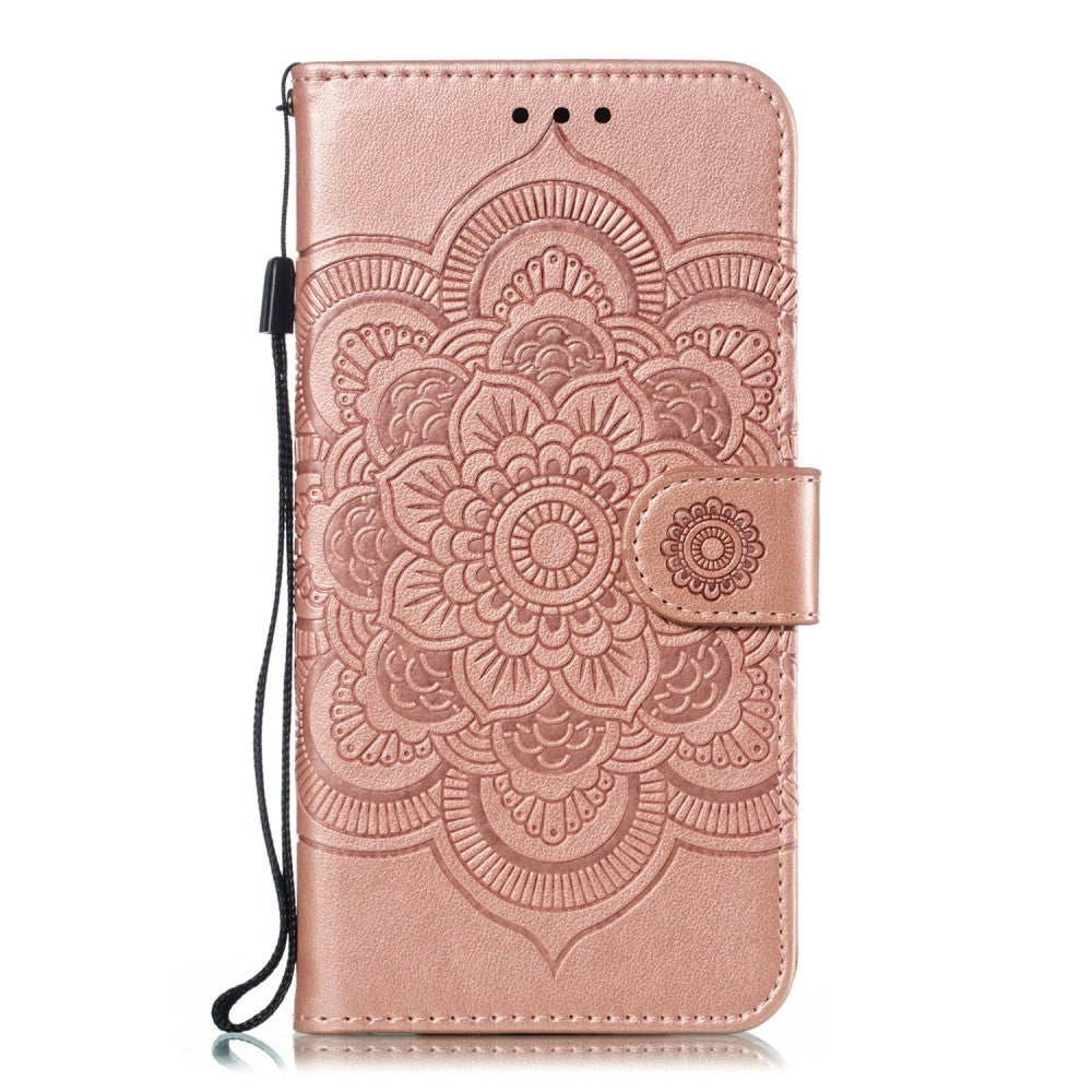 Samsung Galaxy A20e Leather Wallet Case Mandala Pattern Rose Gold