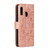 Samsung Galaxy A20e Leather Wallet Case Mandala Pattern Rose Gold