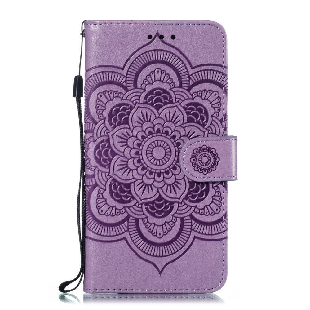 Samsung Galaxy A20e Leather Wallet Case Mandala Pattern Purple