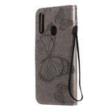 Samsung Galaxy A20s Leather Wallet Case Butterfly - Grey