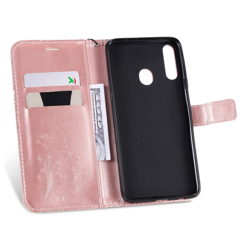 Samsung Galaxy A20s Leather Wallet Case Butterfly - Pink