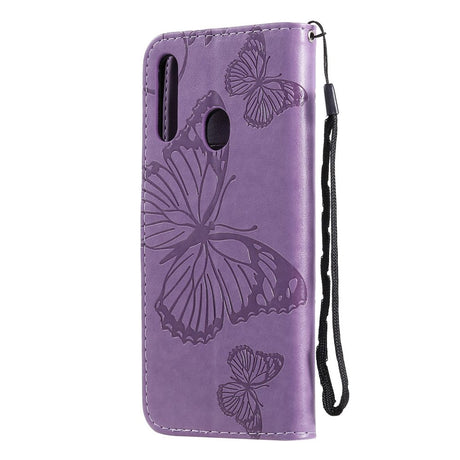 Samsung Galaxy A20s Leather Wallet Case Butterfly - Purple