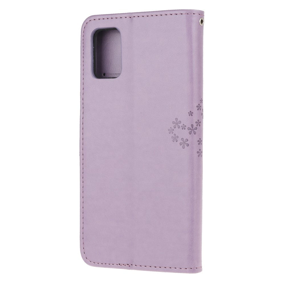 Samsung Galaxy A51 Leather Wallet Case Owls in Wood - Purple