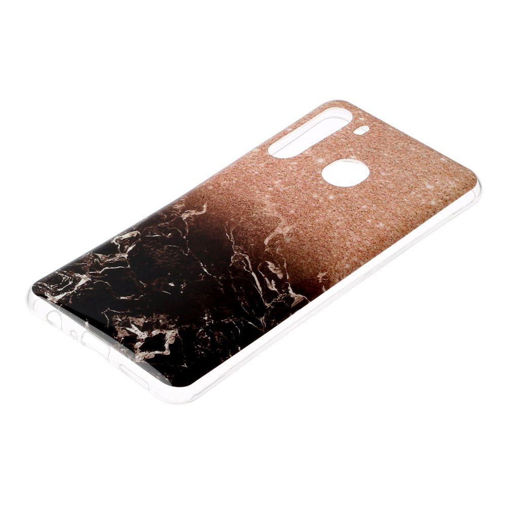 Samsung Galaxy A21 Flexible Plastic Case w. Marble Print - Bronze / Black Marble