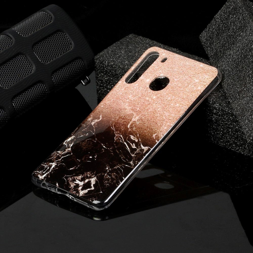 Samsung Galaxy A21 Flexible Plastic Case w. Marble Print - Bronze / Black Marble