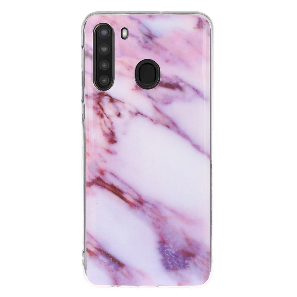 Samsung Galaxy A21 Flexible Plastic Case w. Marble Print - Purple Marble