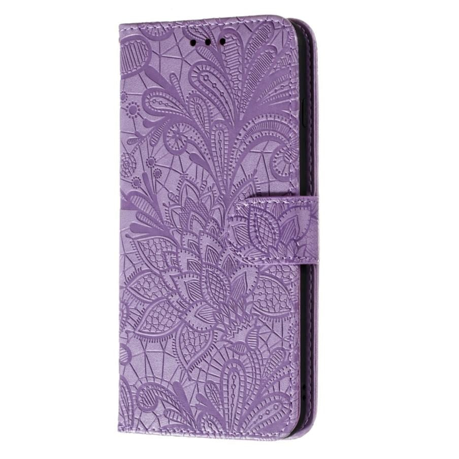 Samsung Galaxy M11 Floral Lace Leather Flip Case - Purple