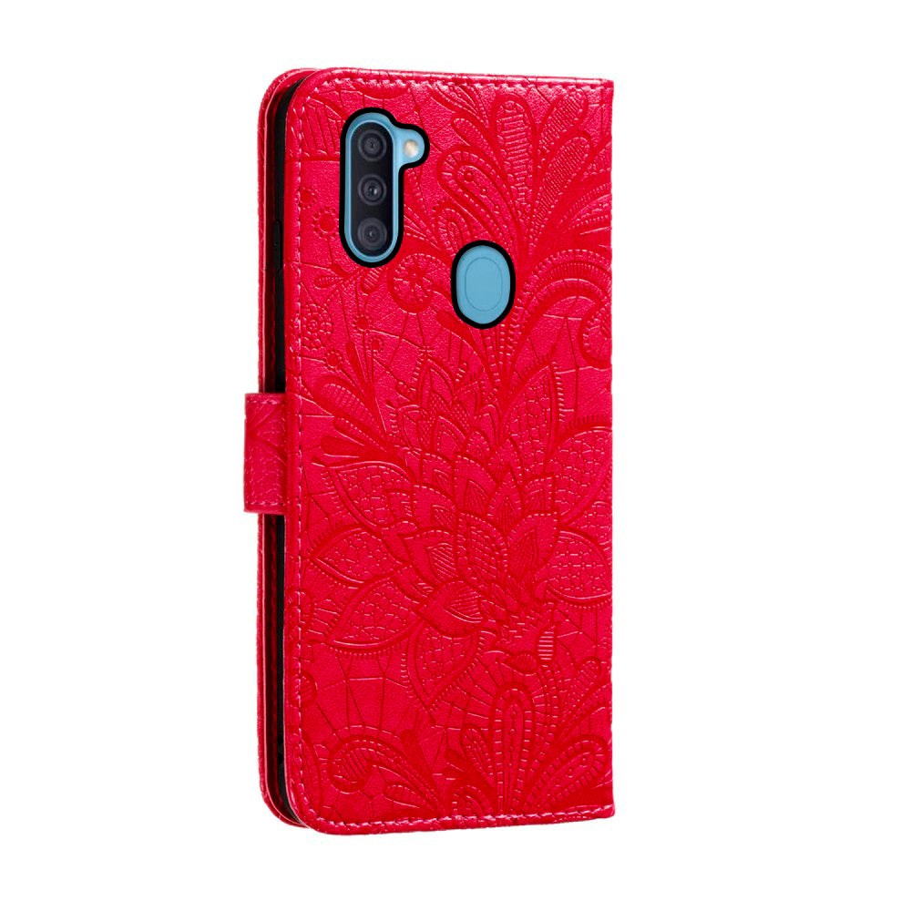 Samsung Galaxy M11 Floral Lace Leather Flip Case - Red