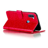 Samsung Galaxy M11 Floral Lace Leather Flip Case - Red