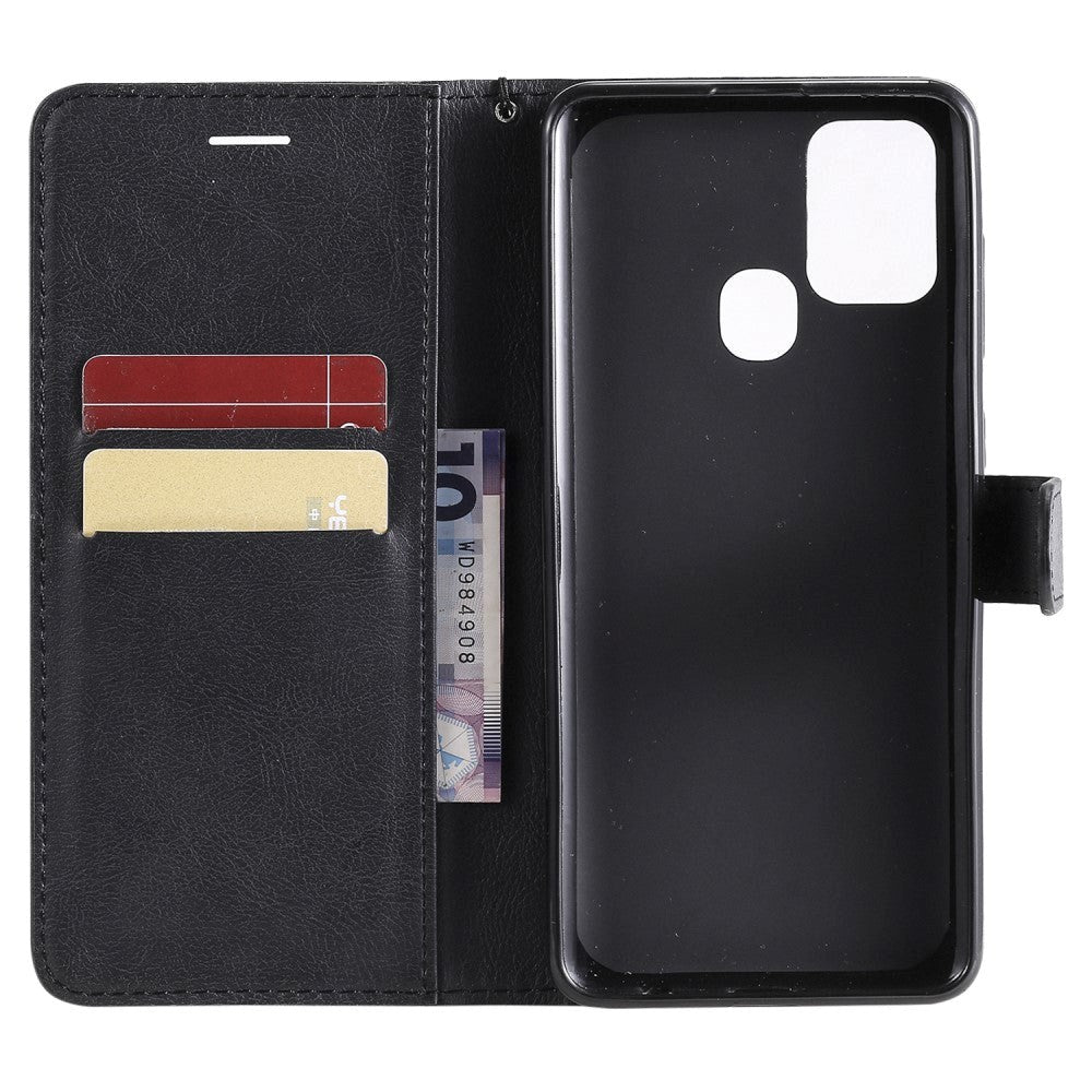 Samsung Galaxy A21s Leather Flip Case with Wallet and Strap - Black