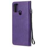 Samsung Galaxy A21s Leather Flip Case with Wallet and Strap - Purple