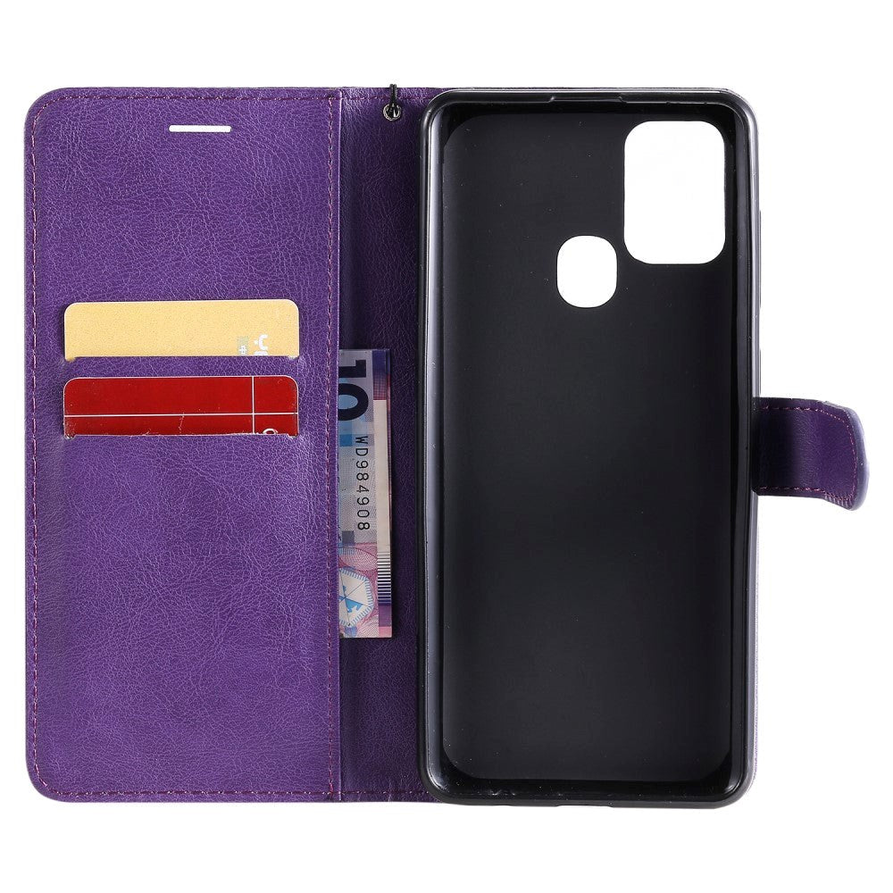 Samsung Galaxy A21s Leather Flip Case with Wallet and Strap - Purple