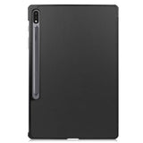 Samsung Galaxy Tab S8 Plus / S7 Plus 12.4" Tri-Fold Leather Case w. Pen Holder Black